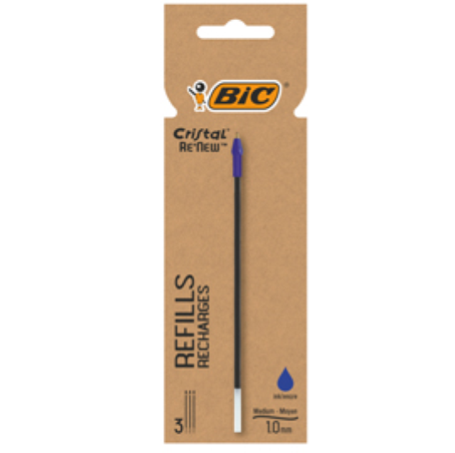 Blister 3 refill CristalÂ® Re'New 1mm blu BICÂ®